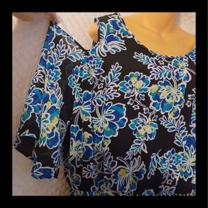 Relativity Women 3XL Sheer Lined Blue Floral Tropical Wedding Dress High Low